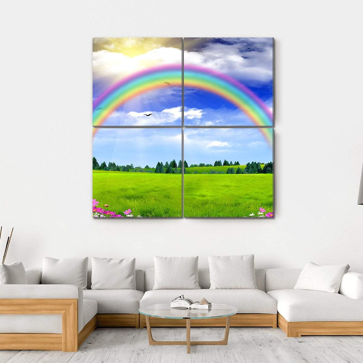 Rainbow In The Blue Sky Canvas Wall Art-4 Square-Gallery Wrap-17" x 17"-Tiaracle