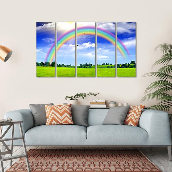 Rainbow In The Blue Sky Canvas Wall Art-5 Horizontal-Gallery Wrap-22" x 12"-Tiaracle