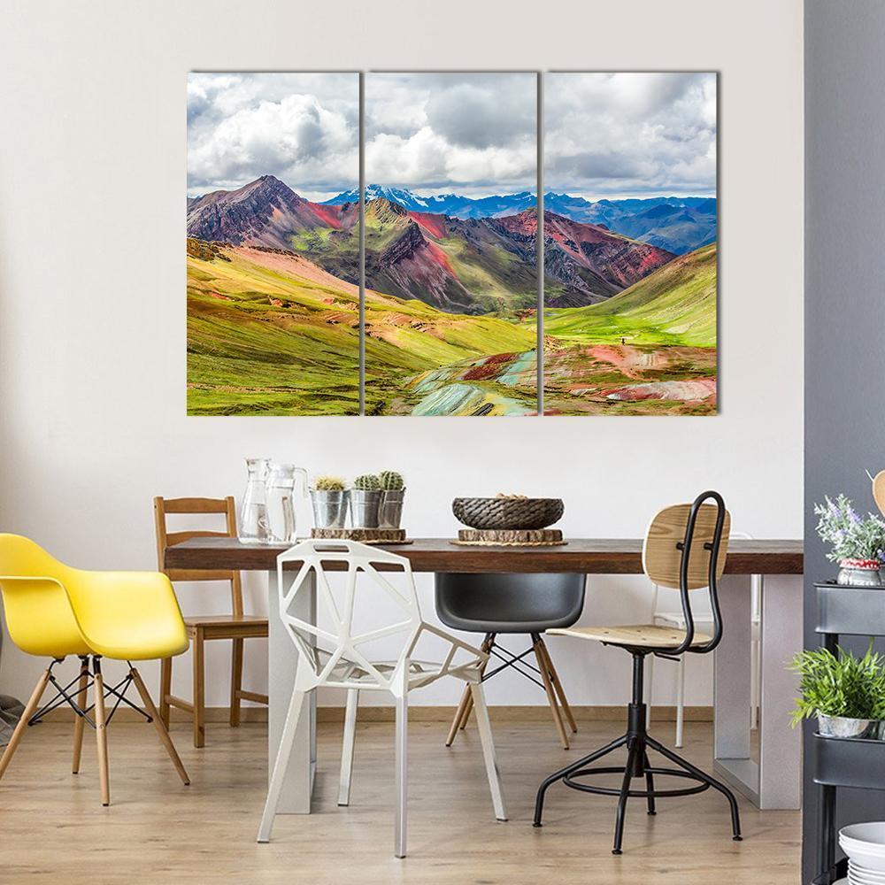 Rainbow Mountain At Pitumarca In Peru Canvas Wall Art-5 Pop-Gallery Wrap-47" x 32"-Tiaracle