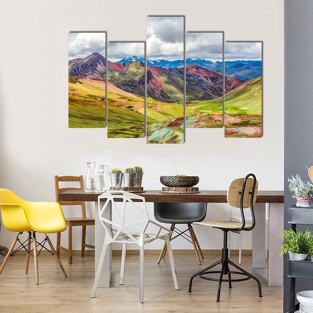 Rainbow Mountain At Pitumarca In Peru Canvas Wall Art-5 Pop-Gallery Wrap-47" x 32"-Tiaracle