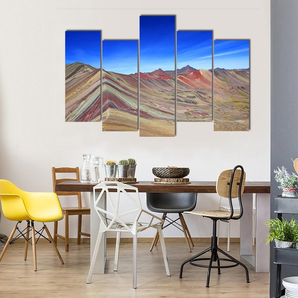Rainbow Mountain In Peru Canvas Wall Art-5 Pop-Gallery Wrap-47&quot; x 32&quot;-Tiaracle