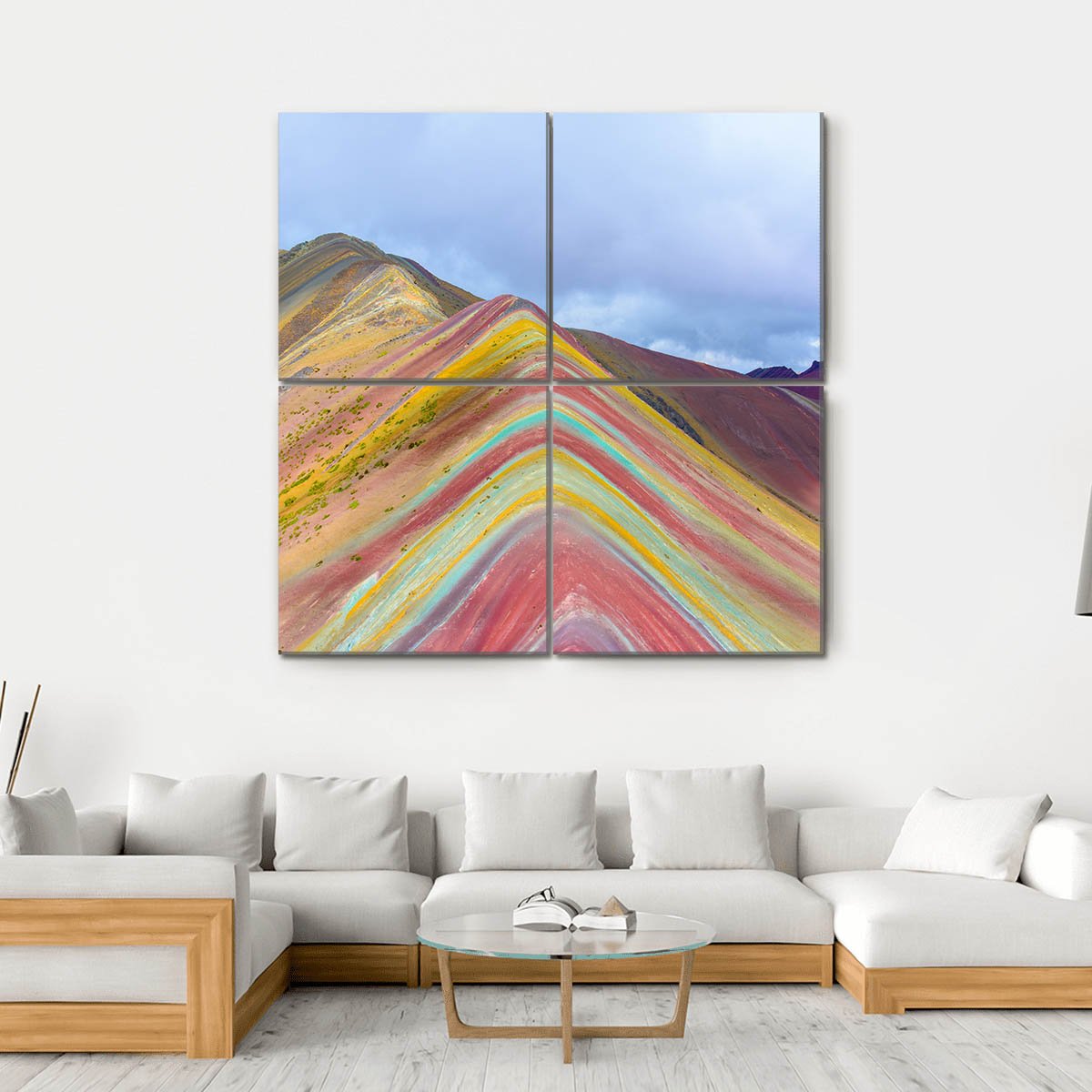 Rainbow Mountain Peru Canvas Wall Art-4 Square-Gallery Wrap-17" x 17"-Tiaracle