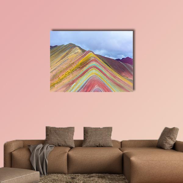 Rainbow Mountains, Peru Canvas Wall Art in blue and multicolor, single panel hung on a wall