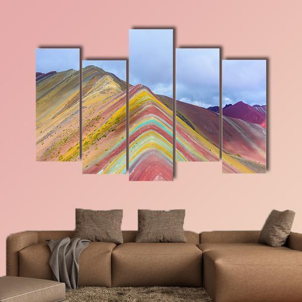 Rainbow Mountain Peru Canvas Wall Art-5 Pop-Gallery Wrap-47" x 32"-Tiaracle
