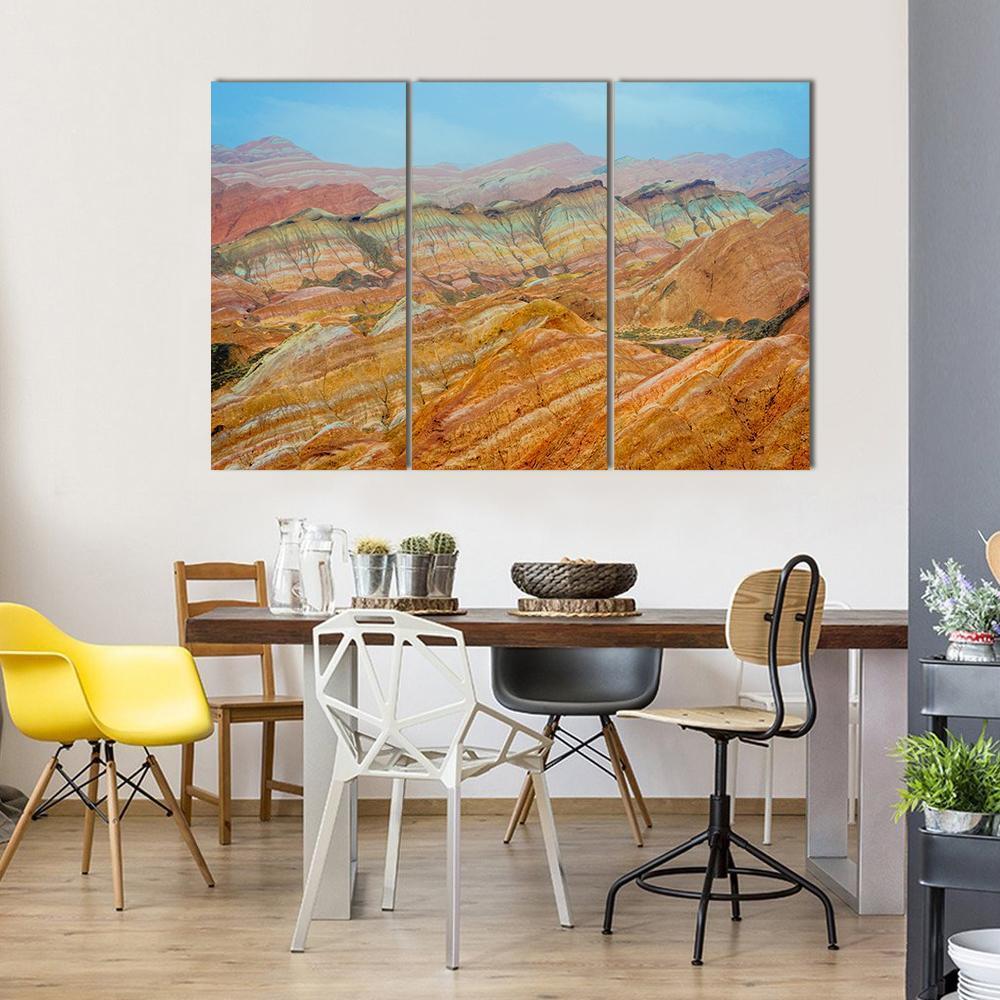 Rainbow Mountains At Zhangye In Clear Day Canvas Wall Art-3 Horizontal-Gallery Wrap-37" x 24"-Tiaracle