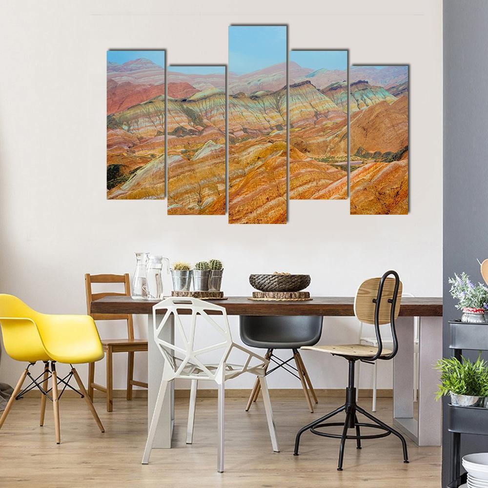 Rainbow Mountains At Zhangye In Clear Day Canvas Wall Art-5 Pop-Gallery Wrap-47" x 32"-Tiaracle