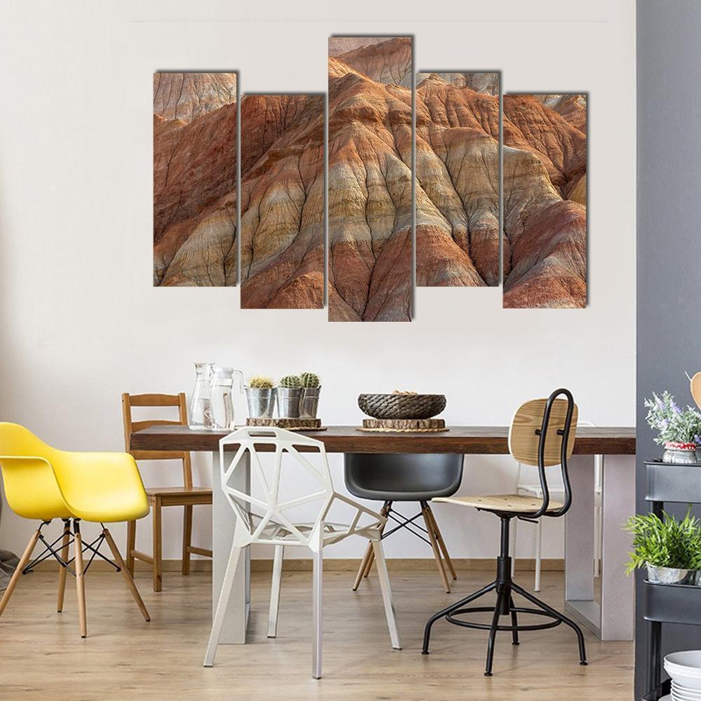 Rainbow Mountains In Asian Geopark At China Canvas Wall Art-5 Pop-Gallery Wrap-47" x 32"-Tiaracle