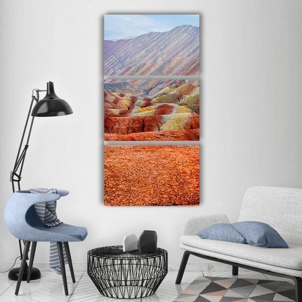 Rainbow Mountains In China Vertical Canvas Wall Art-3 Vertical-Gallery Wrap-12" x 25"-Tiaracle