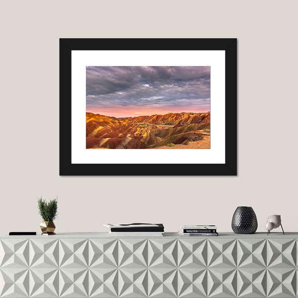Rainbow Mountains Of The Danxia Landform At Zhangye In China Canvas Wall Art-1 Piece-Framed Print-20" x 16"-Tiaracle
