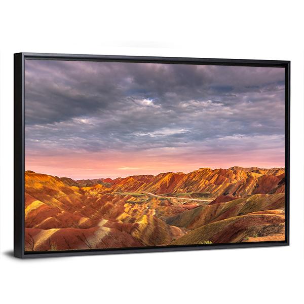 Rainbow Mountains Of The Danxia Landform At Zhangye In China Canvas Wall Art-3 Horizontal-Gallery Wrap-25" x 16"-Tiaracle