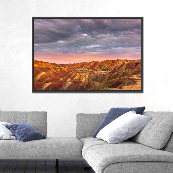 Rainbow Mountains Of The Danxia Landform At Zhangye In China Canvas Wall Art-3 Horizontal-Gallery Wrap-25" x 16"-Tiaracle