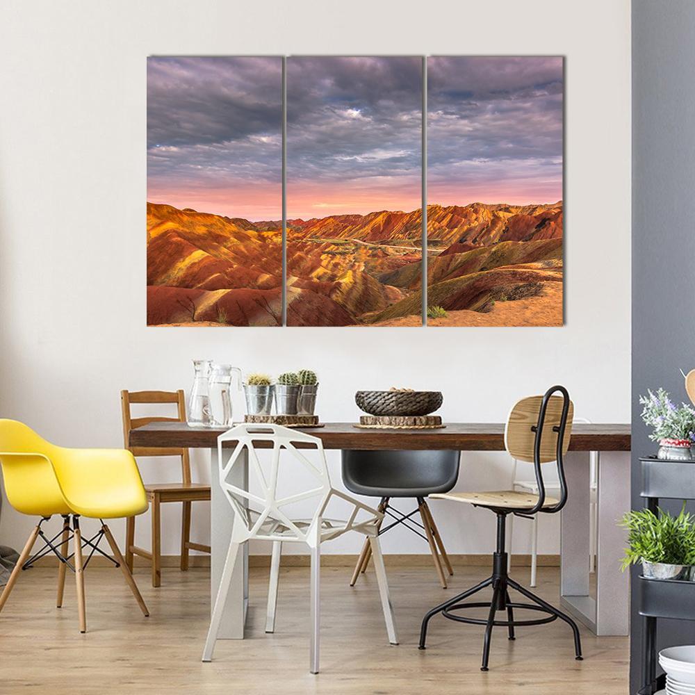 Rainbow Mountains Of The Danxia Landform At Zhangye In China Canvas Wall Art-3 Horizontal-Gallery Wrap-37" x 24"-Tiaracle