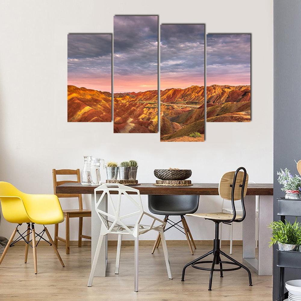 Rainbow Mountains Of The Danxia Landform At Zhangye In China Canvas Wall Art-4 Pop-Gallery Wrap-50" x 32"-Tiaracle
