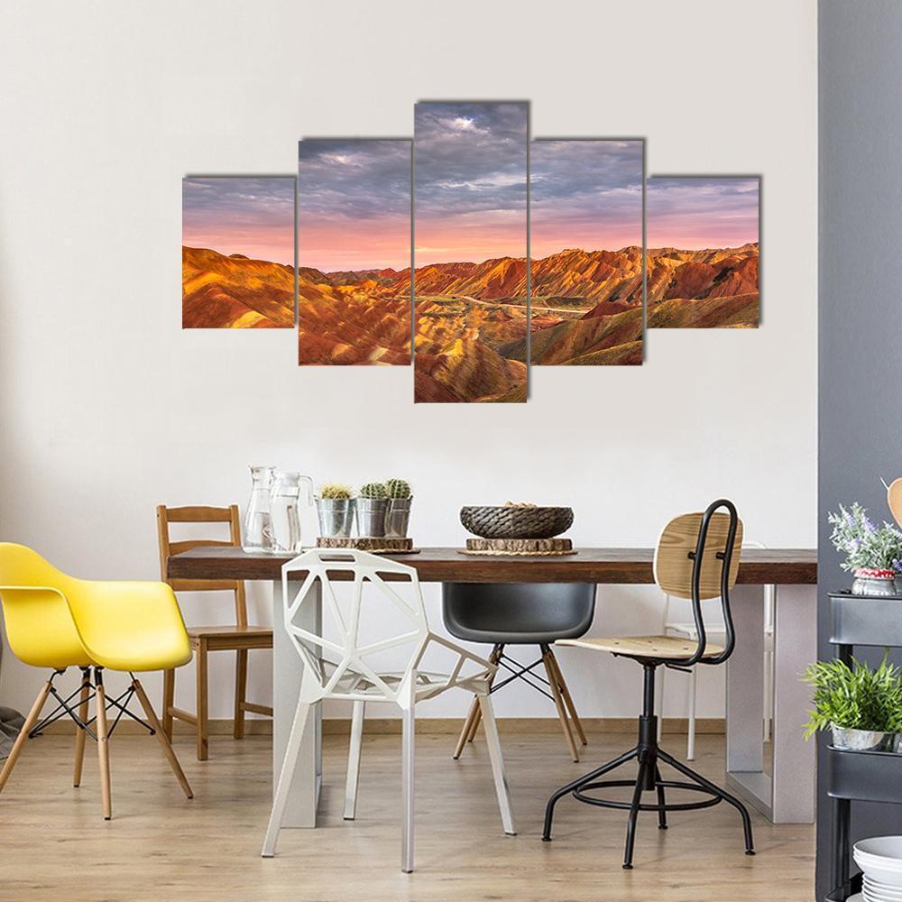 Rainbow Mountains Of The Danxia Landform At Zhangye In China Canvas Wall Art-5 Pop-Gallery Wrap-47" x 32"-Tiaracle