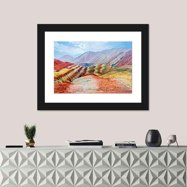 Rainbow Mountains Of Zhangye Sky Canvas Wall Art-1 Piece-Framed Print-20" x 16"-Tiaracle