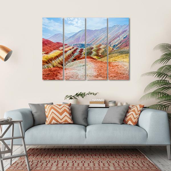 Rainbow Mountains Of Zhangye Sky Canvas Wall Art-4 Horizontal-Gallery Wrap-34" x 24"-Tiaracle