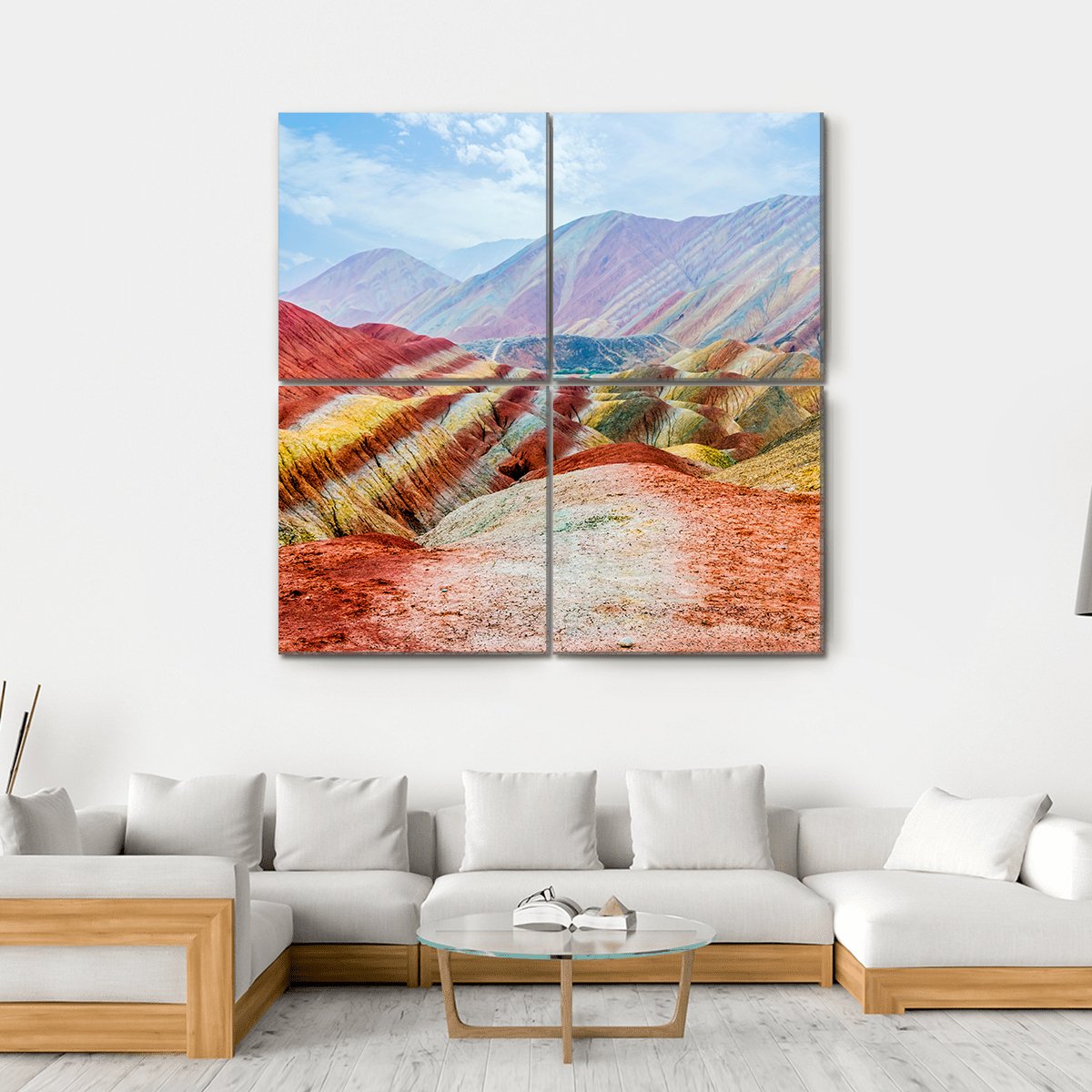 Rainbow Mountains Of Zhangye Sky Canvas Wall Art-4 Square-Gallery Wrap-17" x 17"-Tiaracle