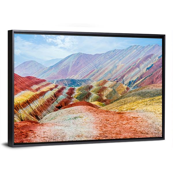 Rainbow Mountains Of Zhangye Sky Canvas Wall Art-3 Horizontal-Gallery Wrap-25" x 16"-Tiaracle