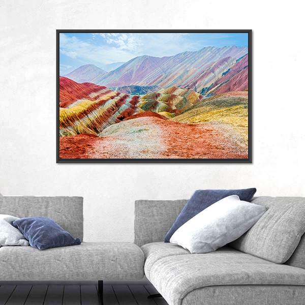Rainbow Mountains Of Zhangye Sky Canvas Wall Art-3 Horizontal-Gallery Wrap-25" x 16"-Tiaracle