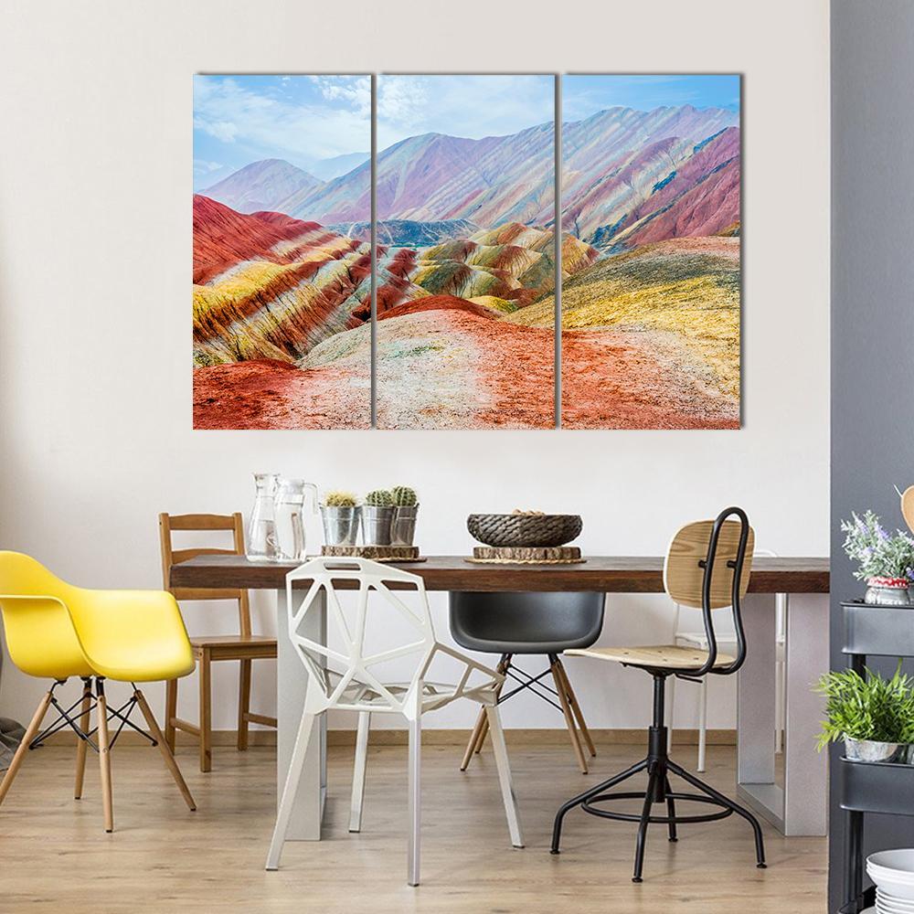 Rainbow Mountains Of Zhangye Sky Canvas Wall Art-3 Horizontal-Gallery Wrap-37" x 24"-Tiaracle