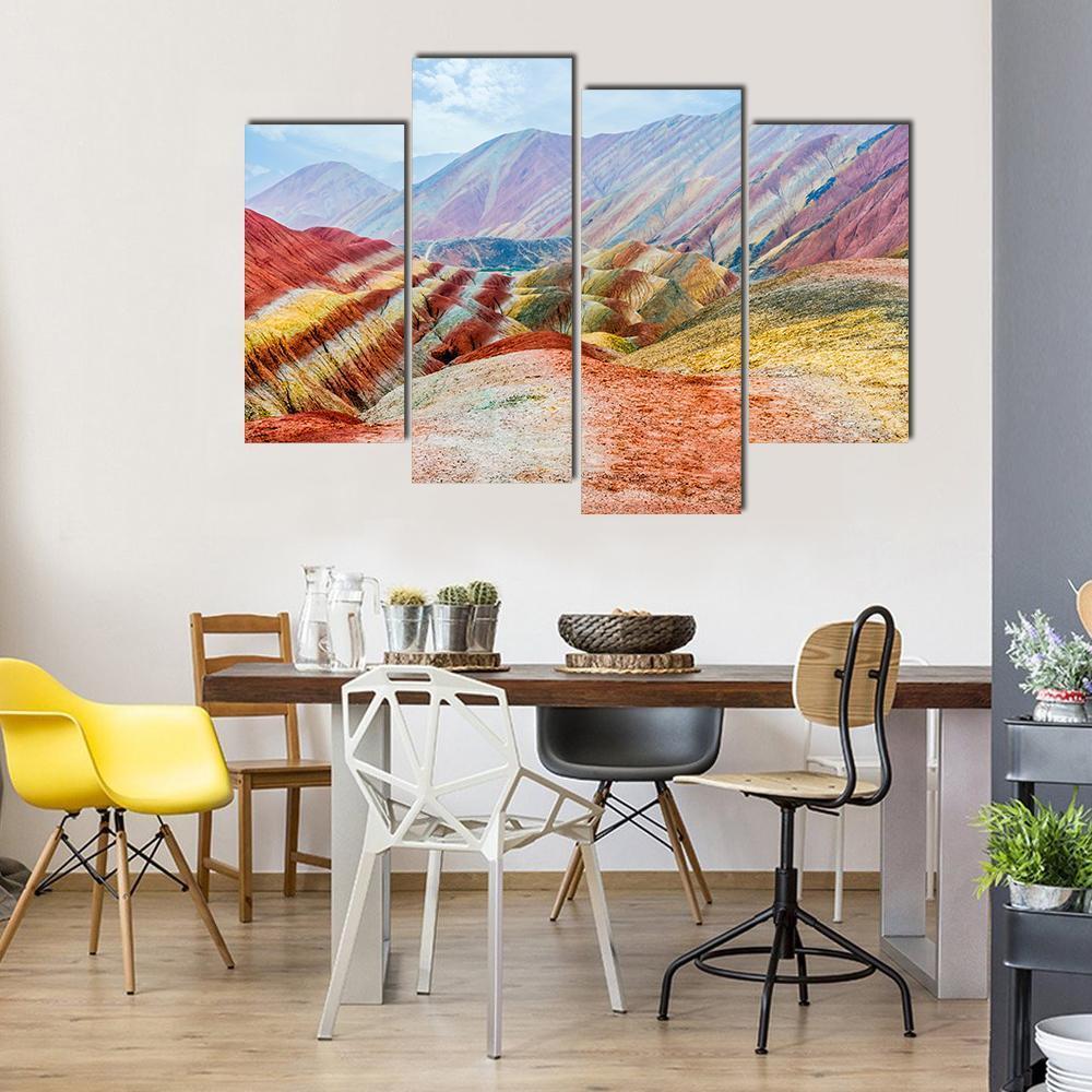 Rainbow Mountains Of Zhangye Sky Canvas Wall Art-4 Pop-Gallery Wrap-50" x 32"-Tiaracle