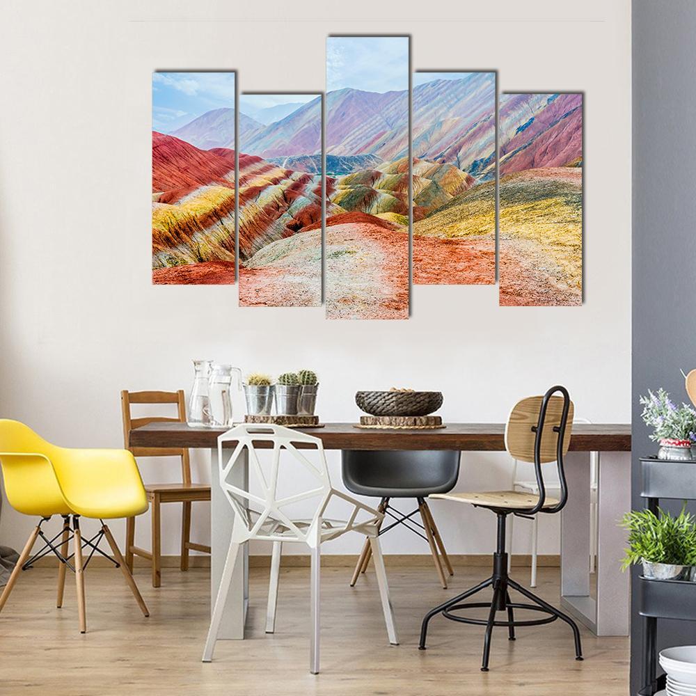 Rainbow Mountains Of Zhangye Sky Canvas Wall Art-5 Pop-Gallery Wrap-47" x 32"-Tiaracle