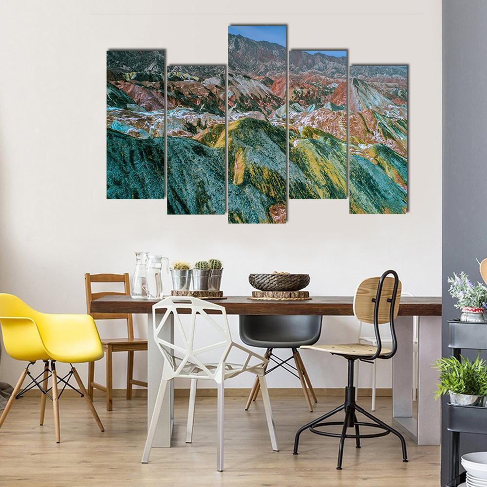 Rainbow Mountains With Amazing Pattern In Zhangye Canvas Wall Art-5 Pop-Gallery Wrap-47" x 32"-Tiaracle
