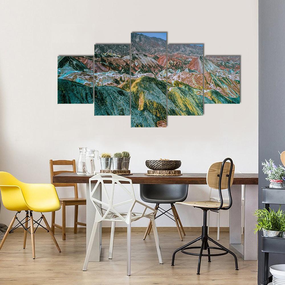 Rainbow Mountains With Amazing Pattern In Zhangye Canvas Wall Art-5 Star-Gallery Wrap-62" x 32"-Tiaracle