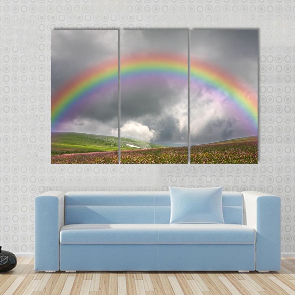 Rainbow On Dark Sky Canvas Wall Art-1 Piece-Gallery Wrap-48" x 32"-Tiaracle