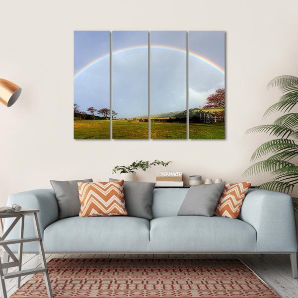 Rainbow Over A Farm Field Canvas Wall Art-4 Horizontal-Gallery Wrap-34" x 24"-Tiaracle