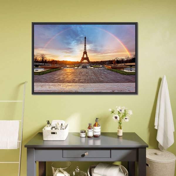 Rainbow Over Eiffel Tower Canvas Wall Art-5 Horizontal-Gallery Wrap-22" x 12"-Tiaracle