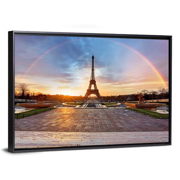 Rainbow Over Eiffel Tower Canvas Wall Art-5 Horizontal-Gallery Wrap-22" x 12"-Tiaracle