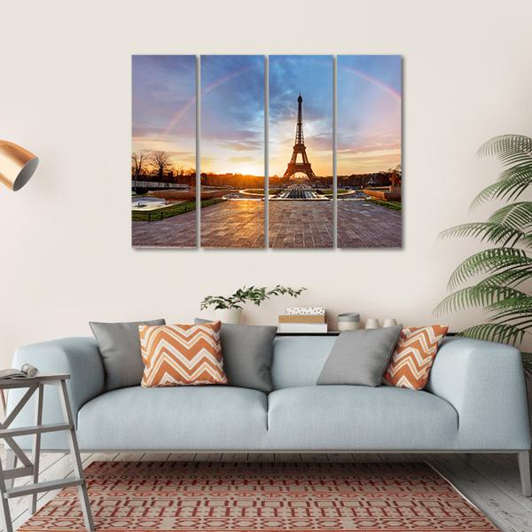 Rainbow Over Eiffel Tower Canvas Wall Art-4 Horizontal-Gallery Wrap-34" x 24"-Tiaracle