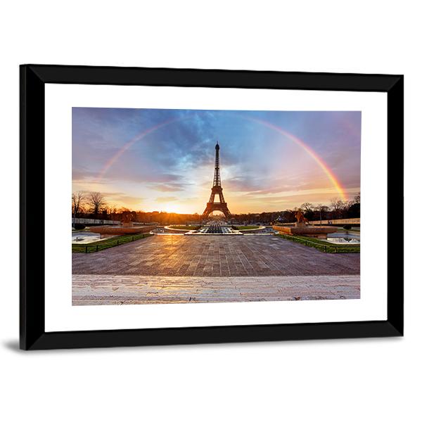 Rainbow Over Eiffel Tower Panoramic Canvas Wall Art-1 Piece-36" x 12"-Tiaracle