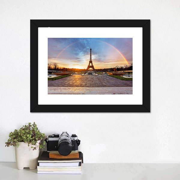 Rainbow Over Eiffel Tower Panoramic Canvas Wall Art-1 Piece-36" x 12"-Tiaracle