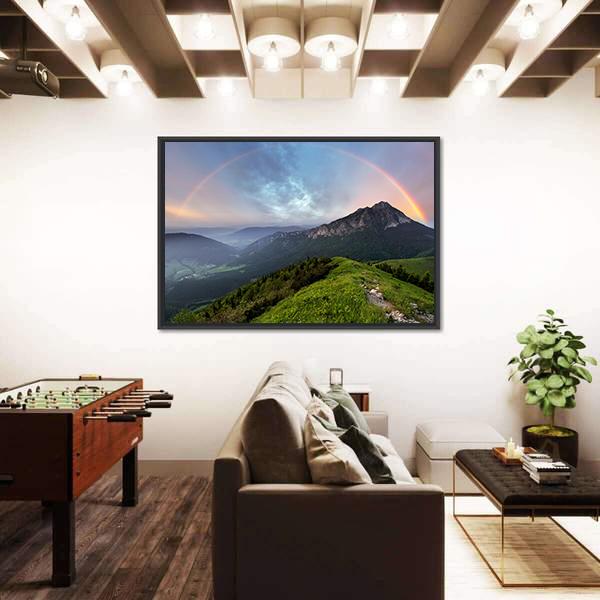 Rainbow Over Mountain Peak Canvas Wall Art-5 Horizontal-Gallery Wrap-22" x 12"-Tiaracle