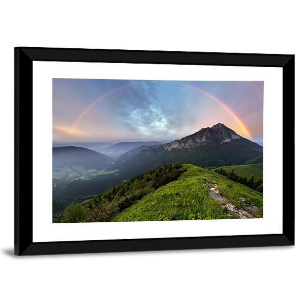 Rainbow Over Mountain Peak Canvas Wall Art-5 Horizontal-Gallery Wrap-22" x 12"-Tiaracle