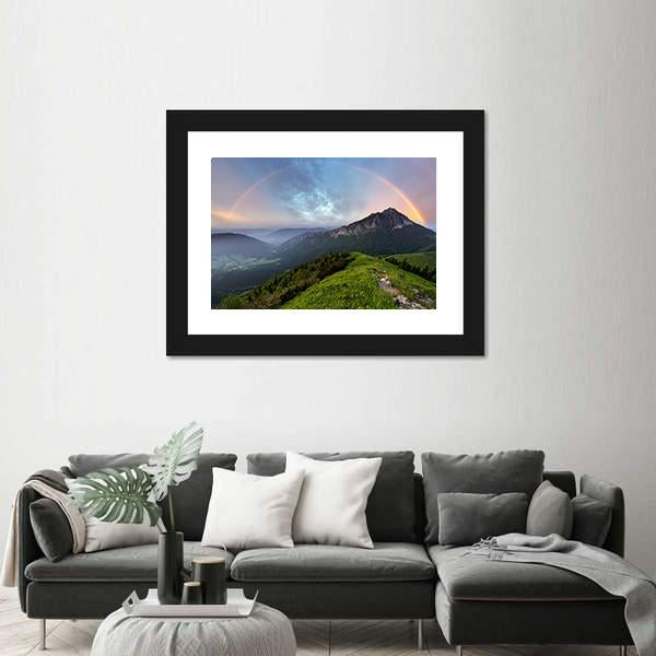 Rainbow Over Mountain Peak Canvas Wall Art-5 Horizontal-Gallery Wrap-22" x 12"-Tiaracle