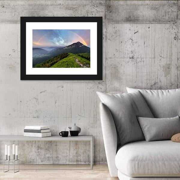 Rainbow Over Mountain Peak Canvas Wall Art-5 Horizontal-Gallery Wrap-22" x 12"-Tiaracle