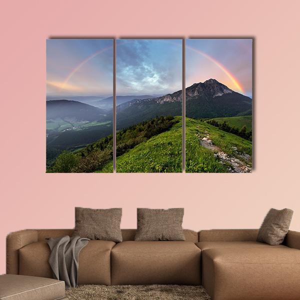 Rainbow Over Mountain Peak Canvas Wall Art-3 Horizontal-Gallery Wrap-37" x 24"-Tiaracle