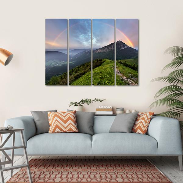 Rainbow Over Mountain Peak Canvas Wall Art-4 Horizontal-Gallery Wrap-34" x 24"-Tiaracle