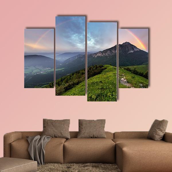 Rainbow Over Mountain Peak Canvas Wall Art-4 Pop-Gallery Wrap-50" x 32"-Tiaracle