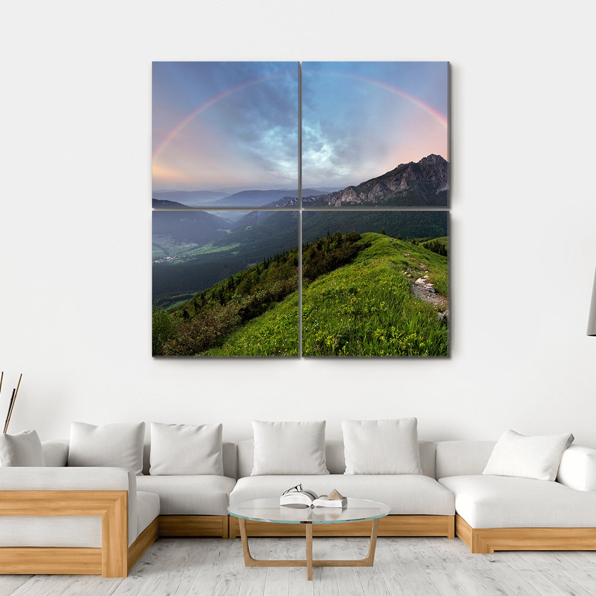 Rainbow Over Mountain Peak Canvas Wall Art-4 Square-Gallery Wrap-17" x 17"-Tiaracle