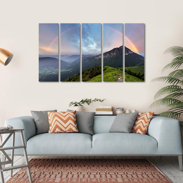 Rainbow Over Mountain Peak Canvas Wall Art-5 Horizontal-Gallery Wrap-22" x 12"-Tiaracle