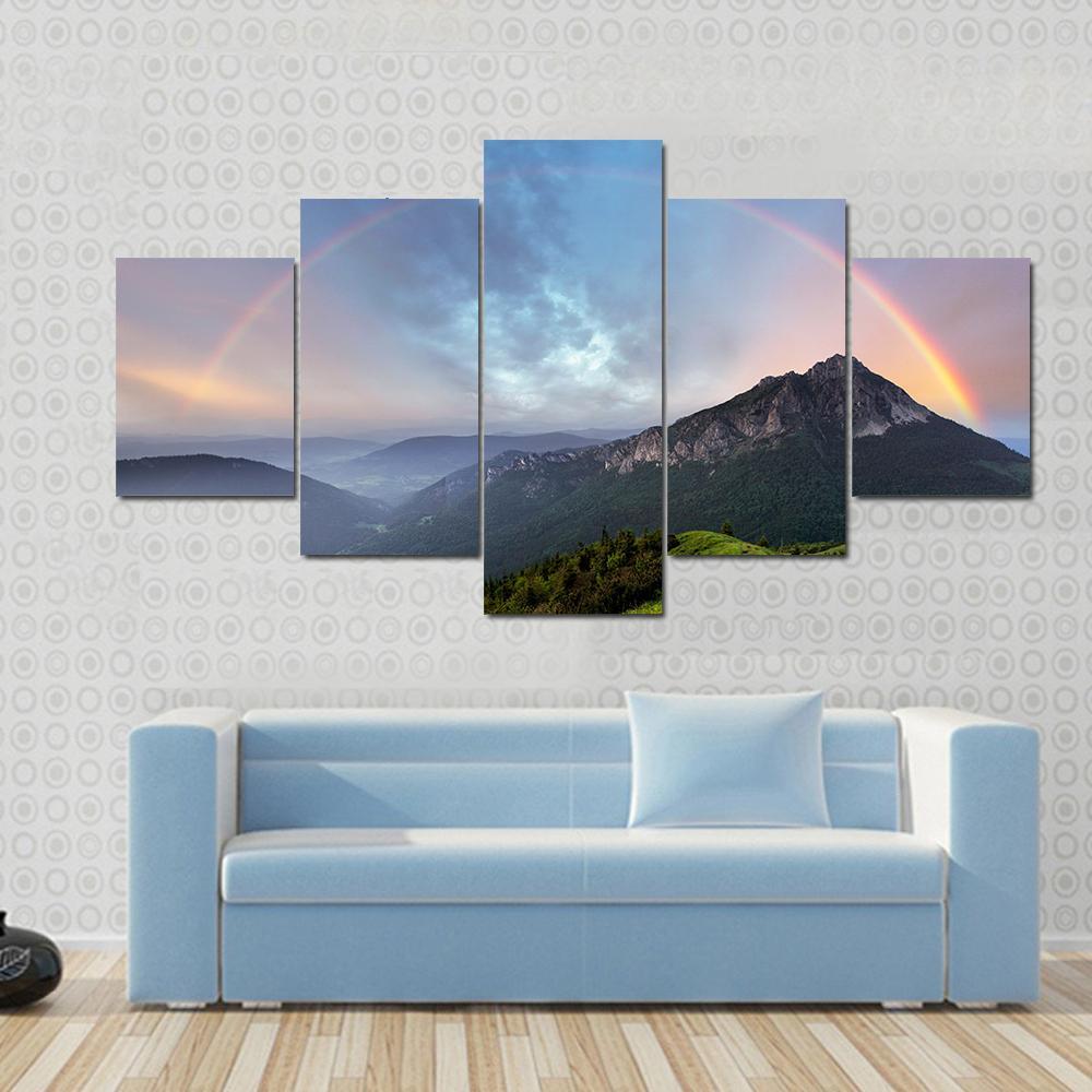 Rainbow Over Mountain Peak Canvas Wall Art-3 Horizontal-Gallery Wrap-37" x 24"-Tiaracle