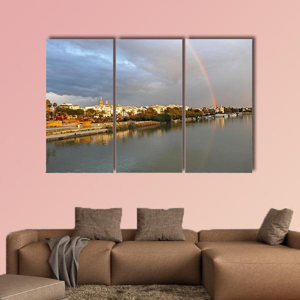 Rainbow Over Sevilla In Spain Canvas Wall Art-4 Pop-Gallery Wrap-50" x 32"-Tiaracle