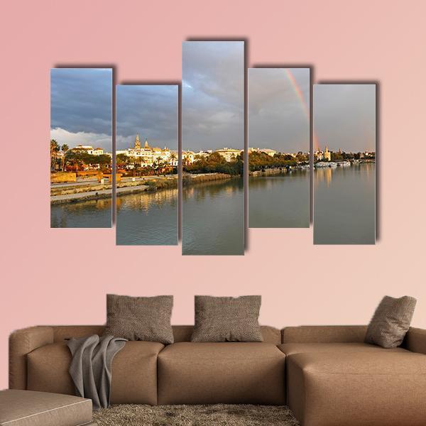 Rainbow Over Sevilla In Spain Canvas Wall Art-5 Pop-Gallery Wrap-47" x 32"-Tiaracle