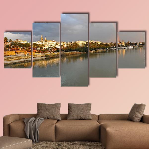 Rainbow Over Sevilla In Spain Canvas Wall Art-5 Star-Gallery Wrap-62" x 32"-Tiaracle