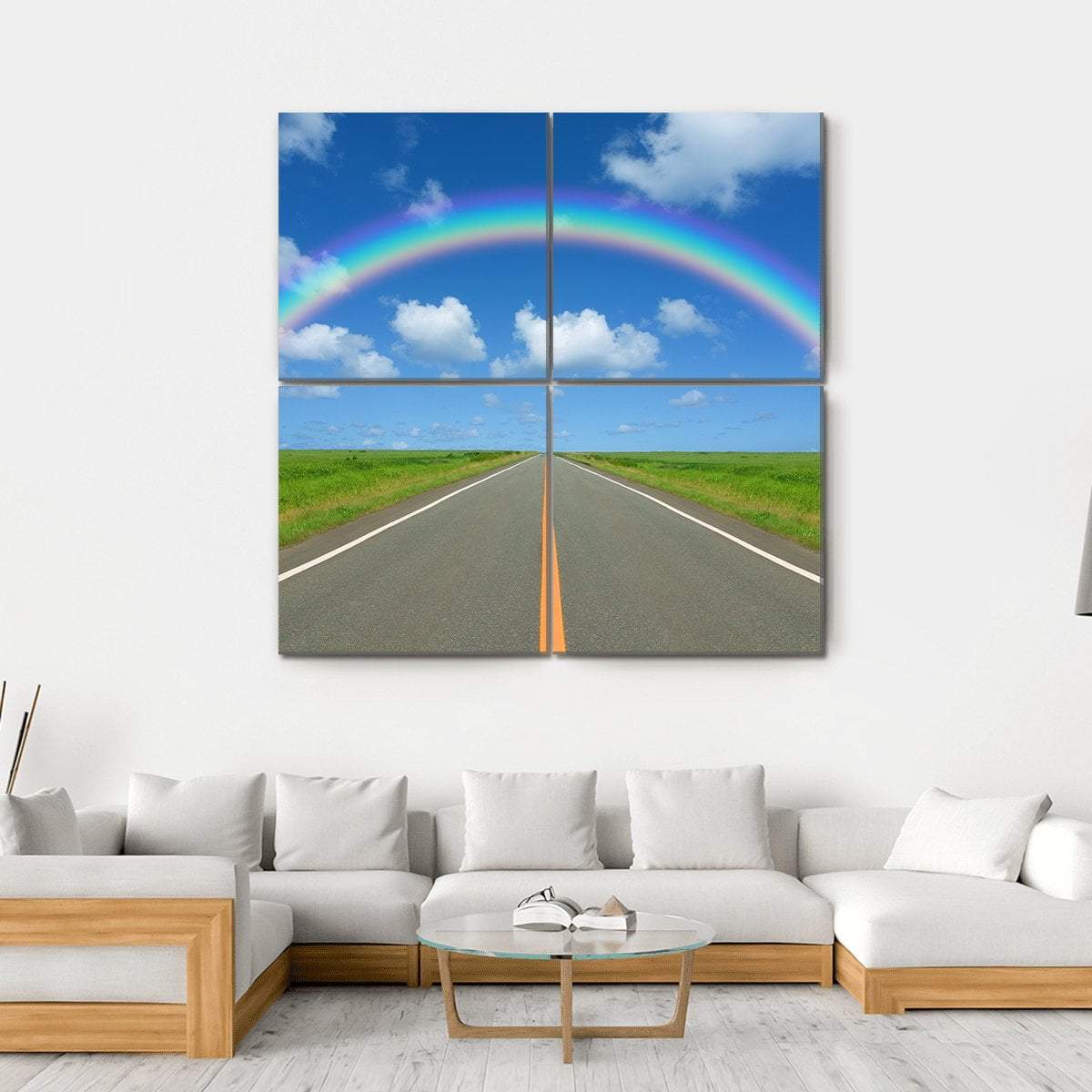 Rainbow Over Straight Road Canvas Wall Art-4 Square-Gallery Wrap-17" x 17"-Tiaracle