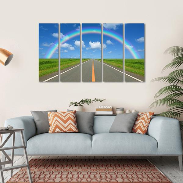 Rainbow Over Straight Road Canvas Wall Art-5 Horizontal-Gallery Wrap-22" x 12"-Tiaracle